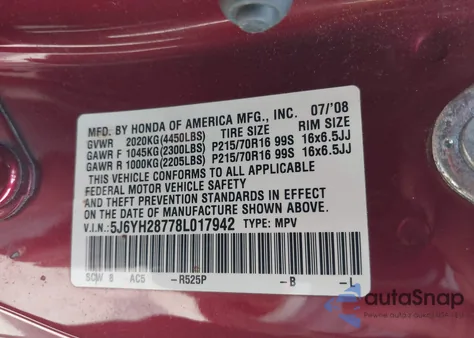 2008 Honda Element Ex z USA, uszkodzony, nr VIN 5J6YH28778L017942
